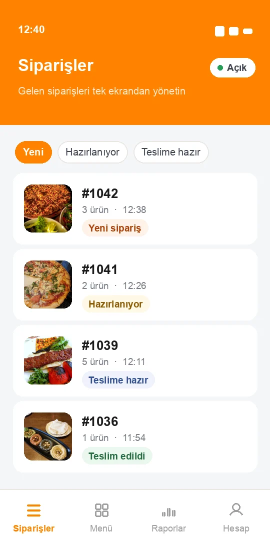 Boligo restoran uygulamasının örnek arayüz görseli
